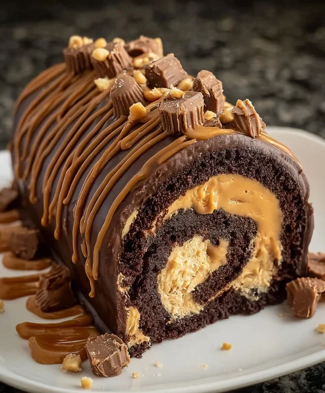 Peanut Butter Cup Chocolate Roll Cake