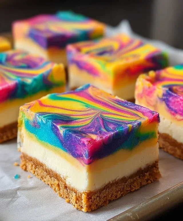 Rainbow Cheesecake Swirl Bars