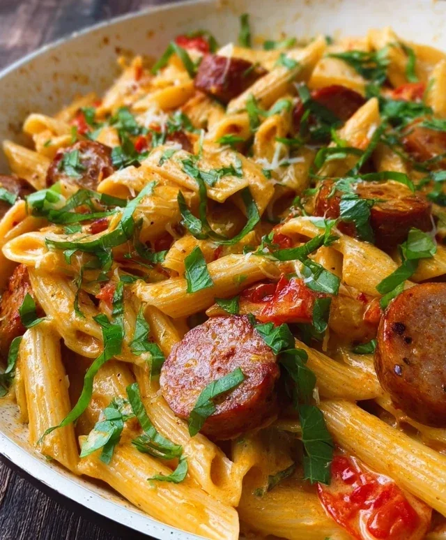 One Pot Creamy Cajun Sausage Pasta (30-Minutes)