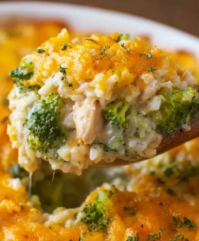 Creamy Chicken Broccoli Rice Cheese Casserole