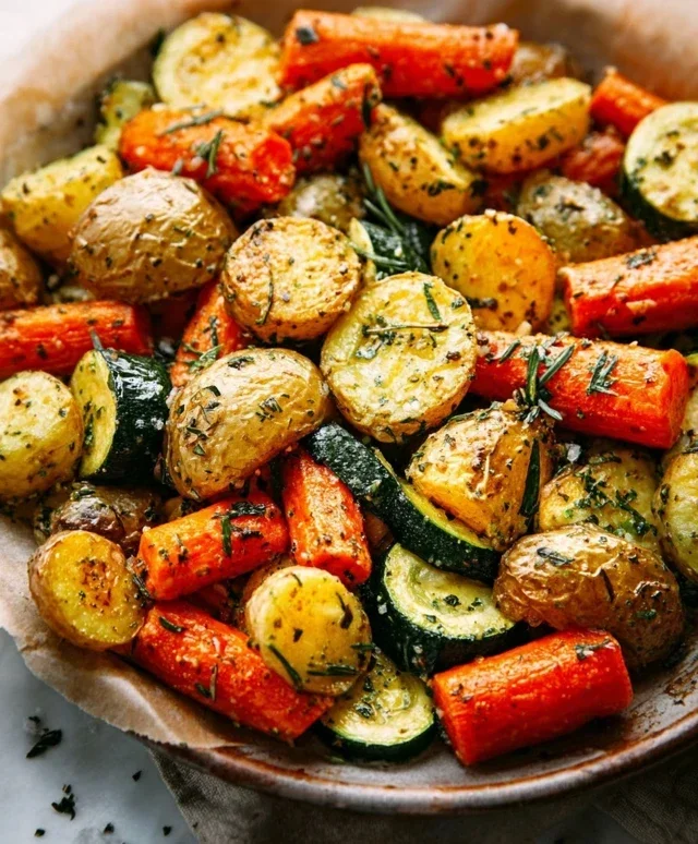 Garlic Herb Roasted Potatoes Carrots and Zucchini