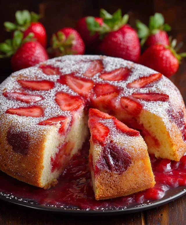 Easy Strawberry Cake with Strawberry Sauce