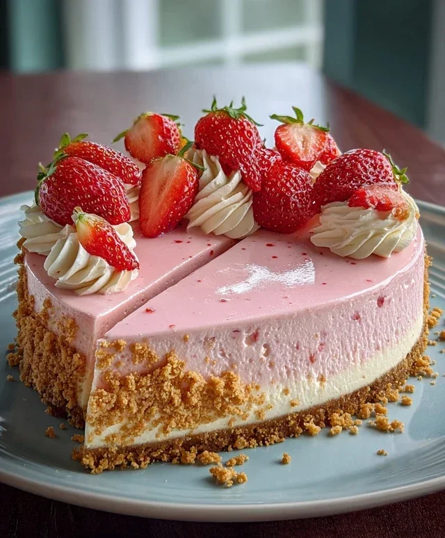 Pink Strawberry Crunch Cheesecake
