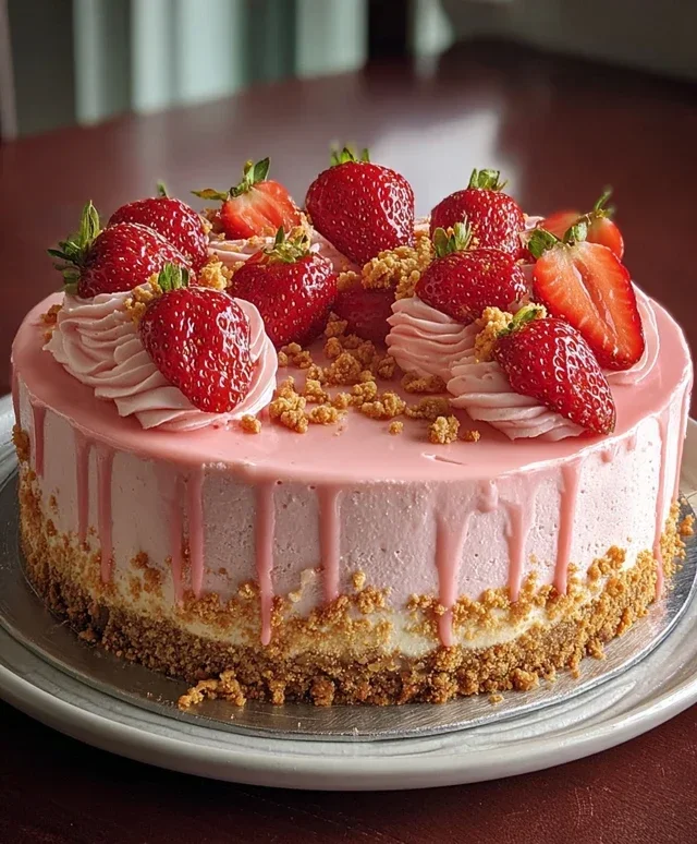 Pink Strawberry Crunch Cheesecake