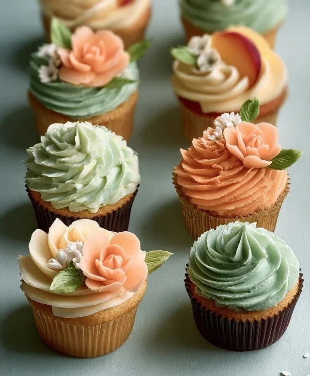 Sweet Treat Cupcake Ideas For Any Celebration : Peach and Soft Green Cupcakes