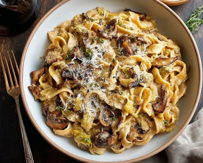 Caramelized Leek and Mushroom Gruyere Pasta