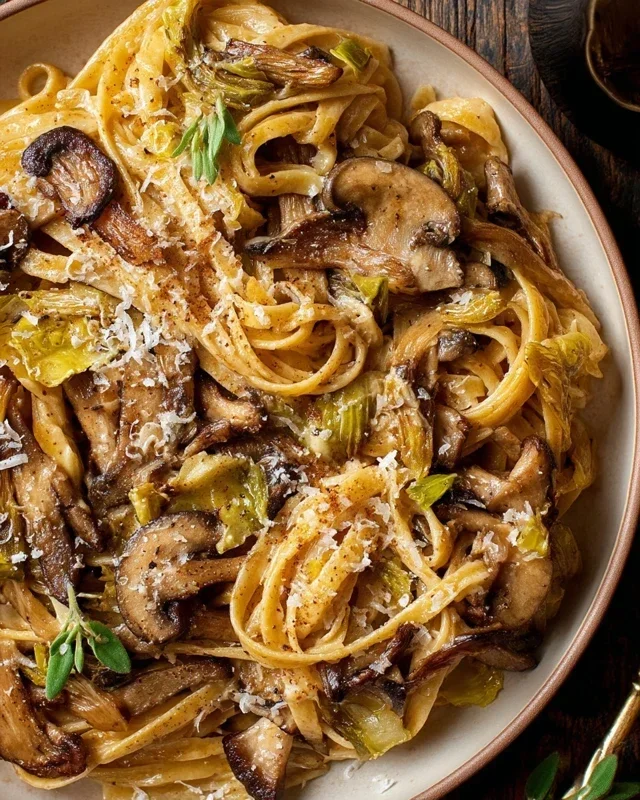 Caramelized Leek and Mushroom Gruyere Pasta
