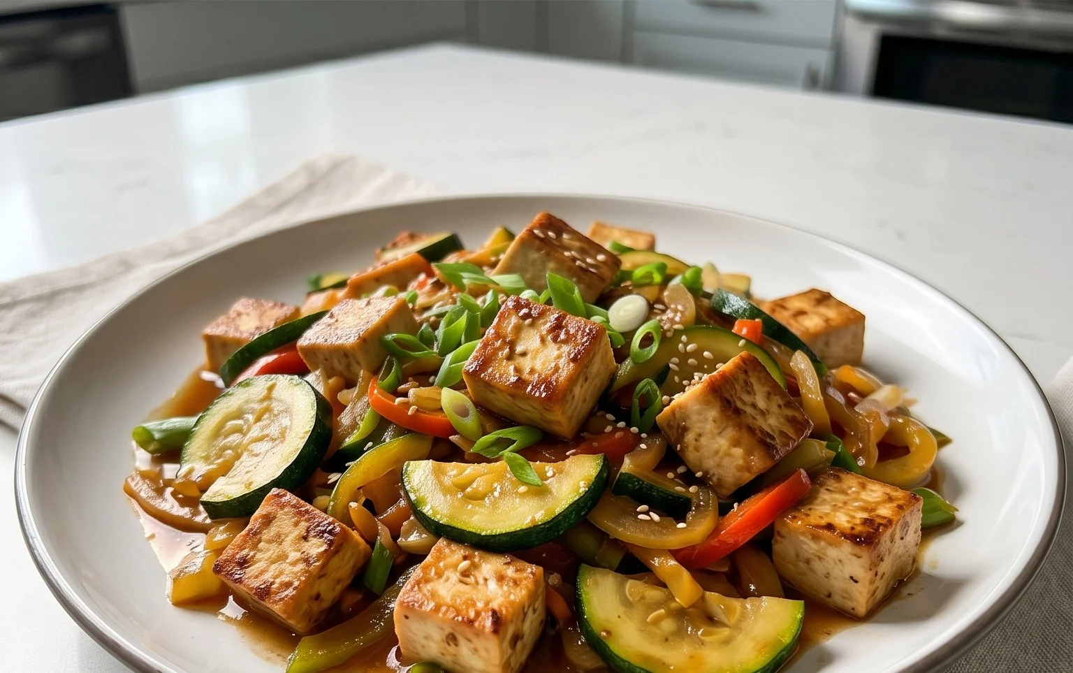 Zucchini Stir Fry With Tofu (Vegan)