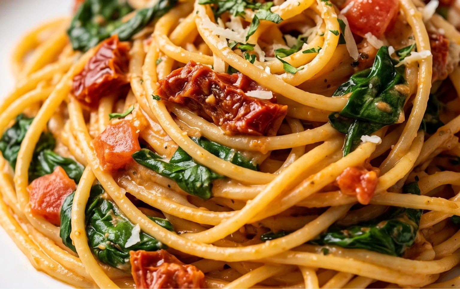 Spaghetti & Spinach with Sun-Dried Tomato Cream Sauce