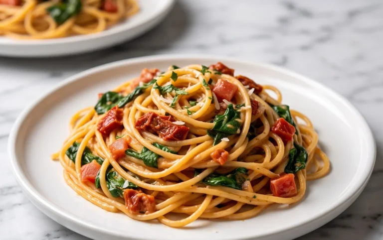 Spaghetti & Spinach with Sun-Dried Tomato Cream Sauce