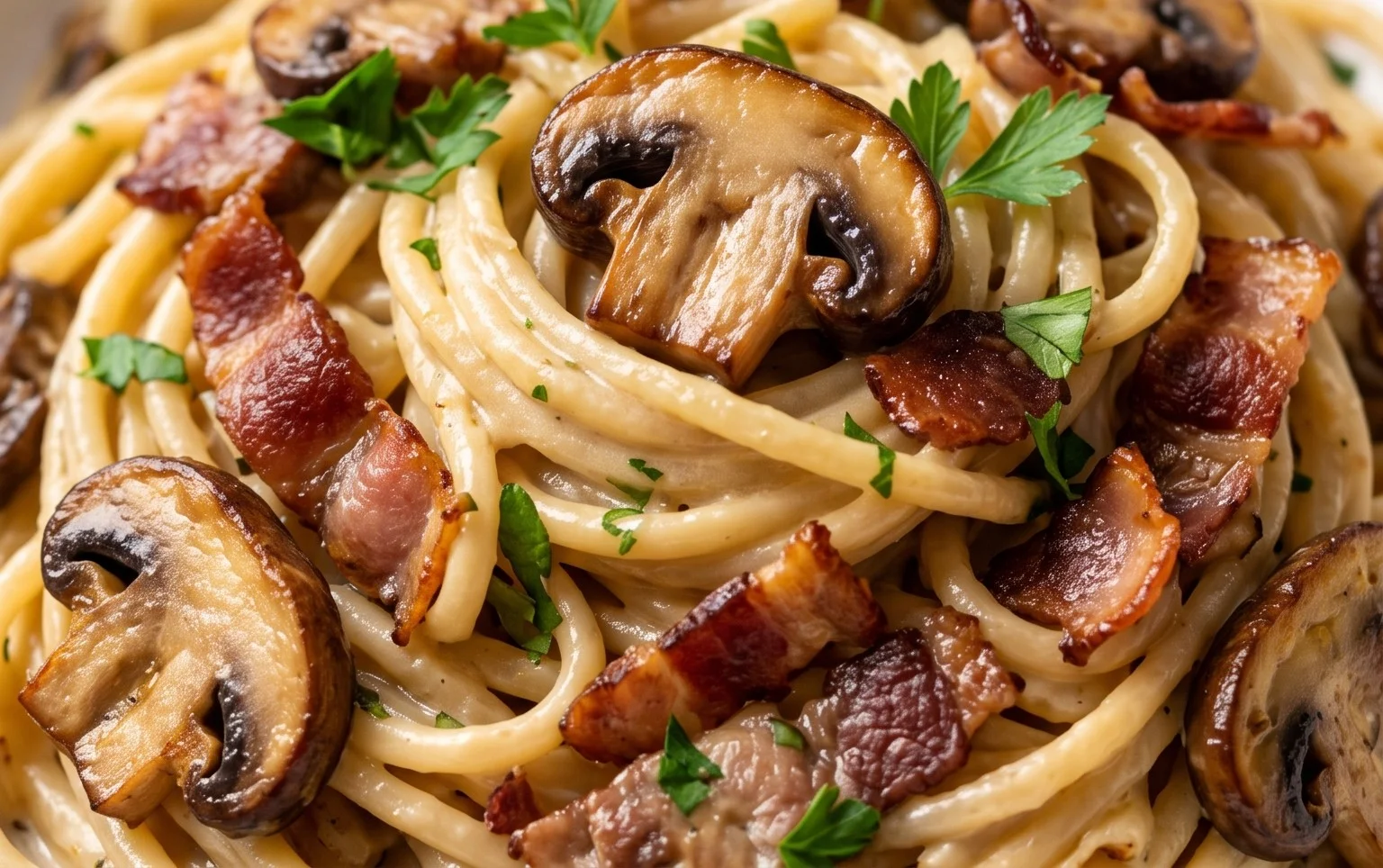 Creamy Beef Bacon and Mushroom Pasta