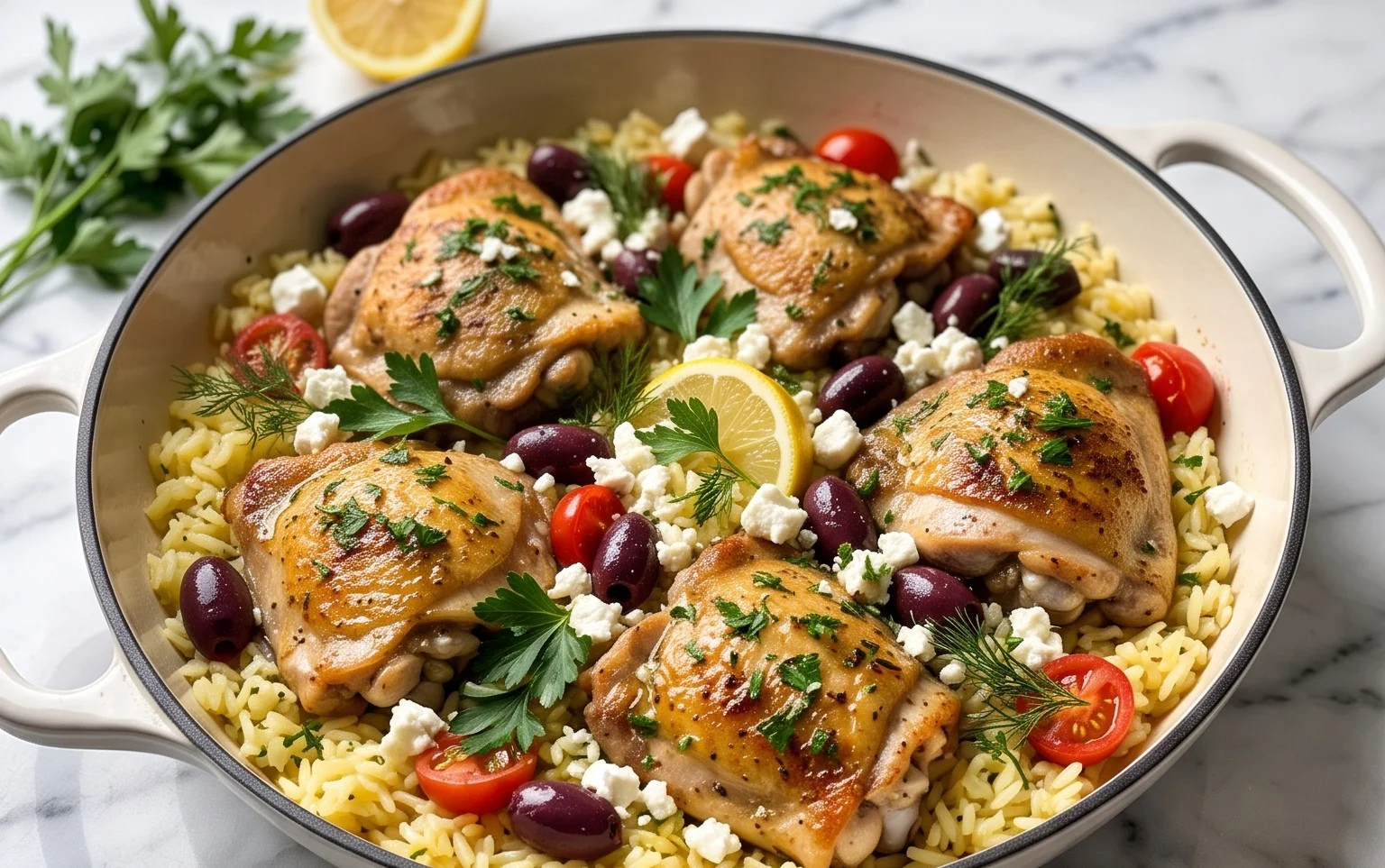 Greek Chicken and Lemon Rice (30 Minutes, One-Pot)