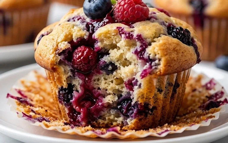 Bakery Style Mixed Berry Muffins | with Frozen Berries