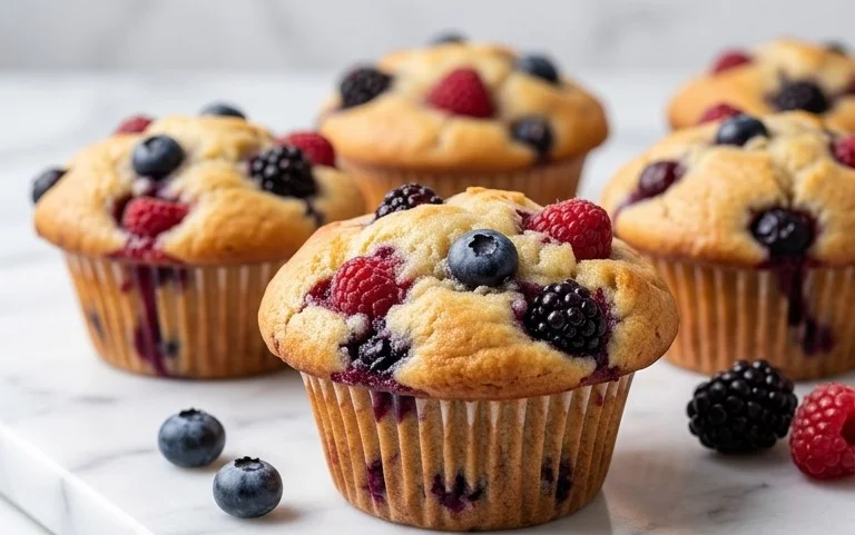 Bakery Style Mixed Berry Muffins | with Frozen Berries
